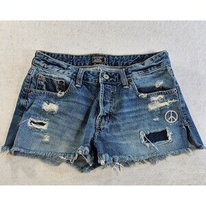 Abercrombie & Fitch Jean Denim BF Shorts Womens 25/0 Blue Embroidered Peace Sign